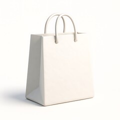 Minimalist cream colored shopping bag with handles on white background