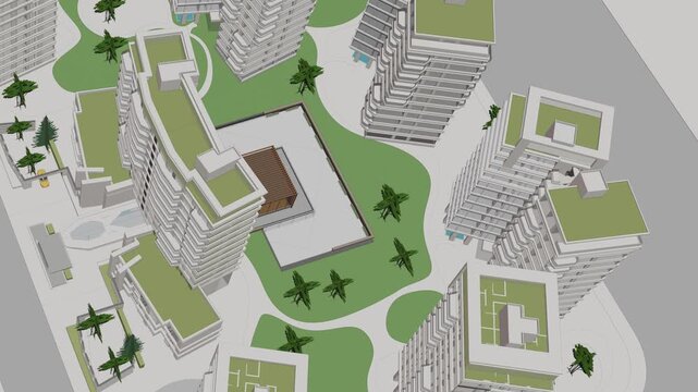 Animation of a Generic Apartment Building Complex, seamless looped animation