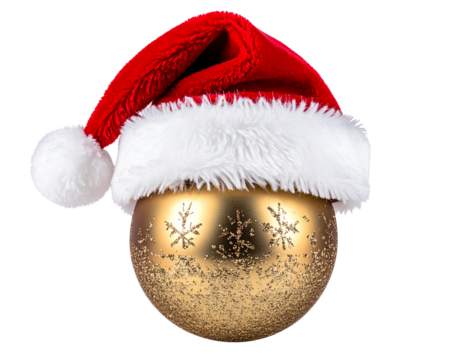  Miniature Santa Hat on Round Ornament, Close-Up Macro Shot, Isolated PNG - Powered by Adobe