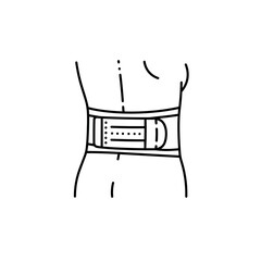 Lower back support belt vector icon showing a person wearing it for pain relief and posture correction