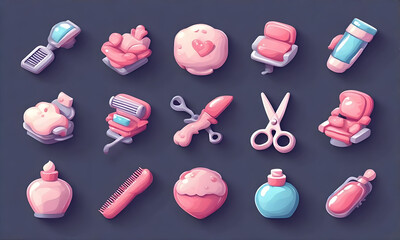 Cute kawaii beauty and salon tools collection