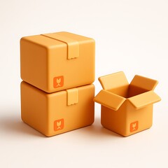 Obraz premium Three cardboard boxes one open ready for shipping and delivery