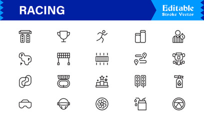 Racing Essentials in a Professional Line Icon Set – Modern, Minimal, Pixel-Perfect Symbols for Motorsports and Speed Themes
