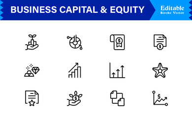Business Capital And Equity Unique Line Icon Collection – Premium Minimal Vector Outline Icons of Finance, Profit, Banking, Assets, Funding, Stocks, and More