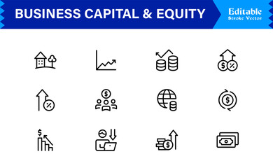 Business Capital And Equity Unique Line Icon Collection – Premium Minimal Vector Outline Icons of Finance, Profit, Banking, Assets, Funding, Stocks, and More