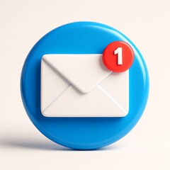 Blue circular icon with a white envelope and a red notification badge showing the number one