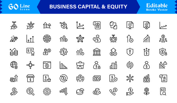 Business Capital And Equity Unique Line Icon Collection – Premium Minimal Vector Outline Icons of Finance, Profit, Banking, Assets, Funding, Stocks, and More