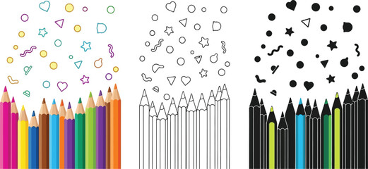 Colorful pencils with shapes vector illustration for back to school and art projects