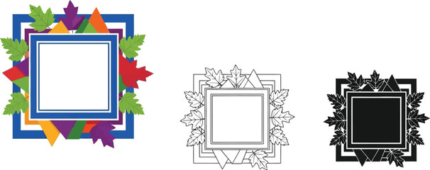Download autumn frame vector illustration with colorful leaves and square border design
