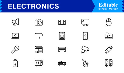 Electronics Devices Professional Line Icon Collection – Modern, Minimal, and High-Quality Vector Pack for Versatile Design Applications
