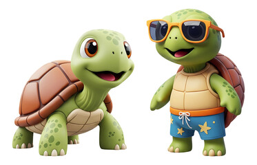 Fototapeta premium 3D cartoon turtles wearing sunglasses isolated on transparent background, PNG file add