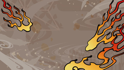 和風の炎の背景イラスト_手書き風_茶赤_16:9