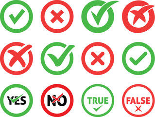 True or False Icon, Right and Wrong Check Mark Symbol Set