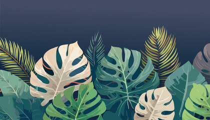 Watercolor backdrop of lush tropical greenery leaves vector illustrator banner