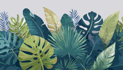 Watercolor backdrop of lush tropical greenery leaves vector illustrator banner