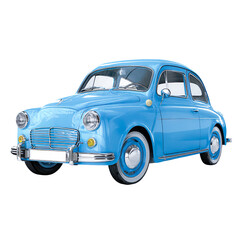 Vintage blue automobile with chrome accents isolated on a transparent background