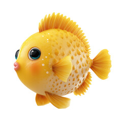 Cheerful yellow pufferfish with big eyes isolated on a transparent background marine life