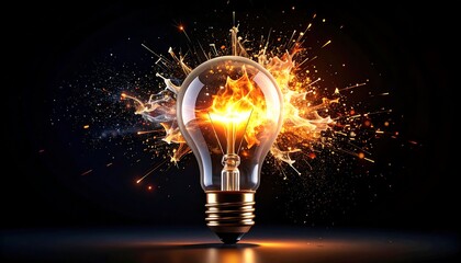 Burning lightbulb, creative explosion