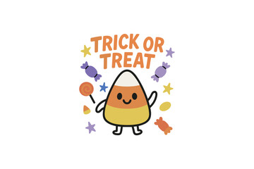 Candy corn trick or treat Halloween Cute Vector cartoon design