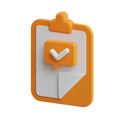 3D Render: Orange Checklist Clipboard with White Checkmark Icon, Modern Design, Positive Mood