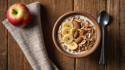 Fototapeta premium healthy breakfast with muesli