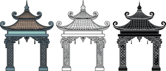 Pagoda gate vector illustration oriental asian architecture design for print and web use