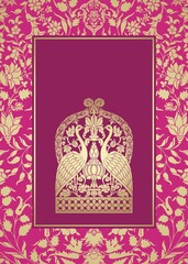peacocks, feathers ,wedding card design, royal India	