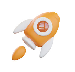 Orange Cartoon Rocket Launching; 3D Render, Playful, Upbeat Mood