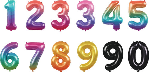Colorful number balloons for birthday party decorations and anniversary celebration events