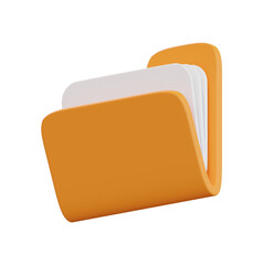 3D Rendered Orange File Folder Icon;  Modern, Minimalist, and Clean Design.