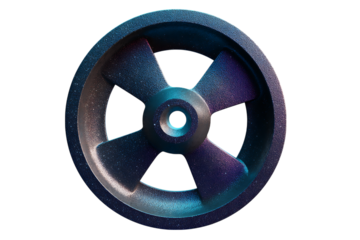 Abstract dark blue wheel design element.