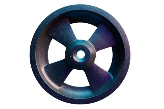 Abstract dark blue wheel design element.