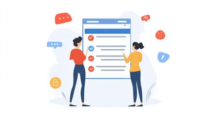 Two people reviewing checklist