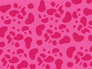 A vibrant and playful abstract pattern of various sized, organic shapes in a deep pink and red color palette on a bright pink background.
