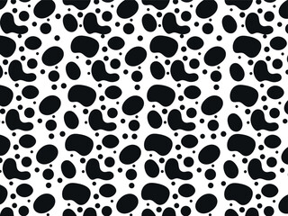 A seamless repeating pattern of irregular black blobs and circles on a white background.