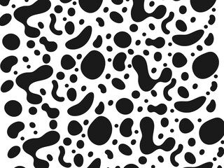 Fototapeta premium A seamless repeating pattern of irregular black blobs and circles on a white background.
