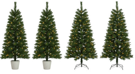 Fototapeta premium Four christmas trees with lights isolated on transparent background