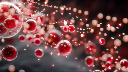 A close-up digital illustration of red biological cells floating in a dynamic environment. - Powered by Adobe