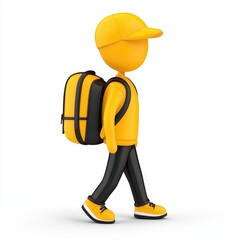 Walking 3D Cartoon Character with Backpack