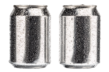 Two cold, wet aluminum cans, perfect for mockup.