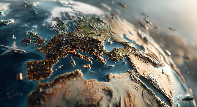 3D globe with global transportation and logistics elements - Powered by Adobe