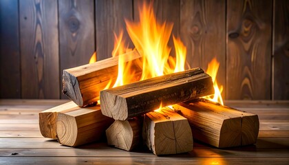 Burning wood logs in a fireplace