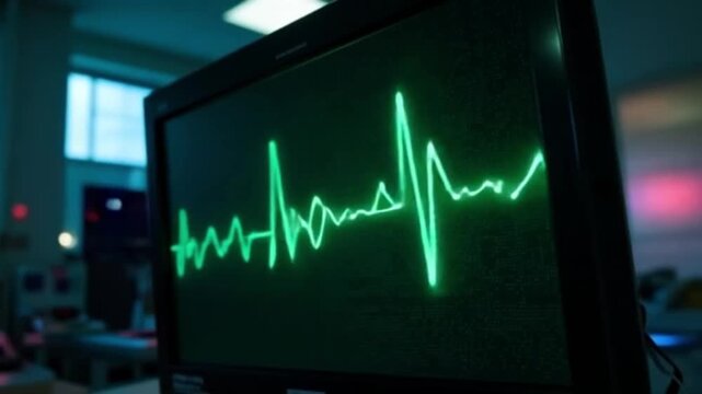 Real Time ECG Monitor Display Showing Heartbeat Waveform on Arrival. Medical EKG Screen Graphic.