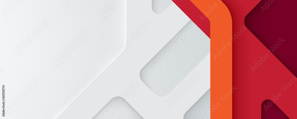 Wall mural red and white abstract paper background with geometric shapes and modern design elements
