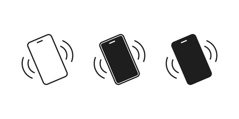 Phone in vibration mode icon set. Vibrating smartphone icon. Smartphone silent call notification symbol. Mobile screen sign for incoming message or alert