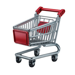 Miniature shopping cart with red accents isolated on transparent background
