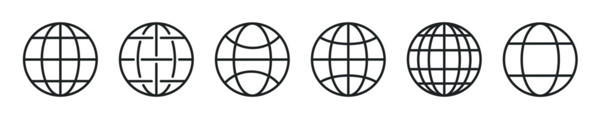 Globe thin line icon set. network, connection, earth minimal editable stroke icons