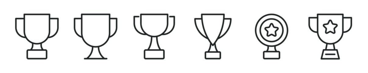 Trophy thin line icon set. Achievement, success, winner minimal editable stroke icons