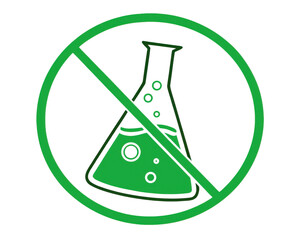 A no chemicals symbol with a green flask isolated on transparent background