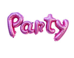 Pink foil balloon letters spelling 'Party'